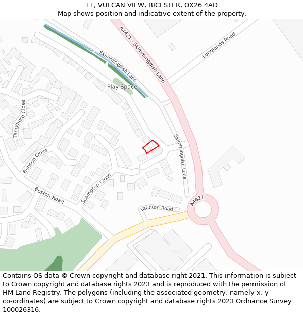 11, VULCAN VIEW, BICESTER, OX26 4AD: Location map and indicative extent of plot