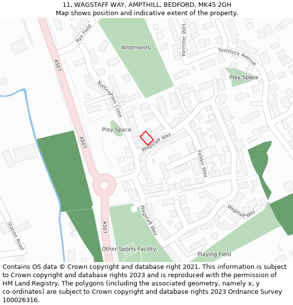 11, WAGSTAFF WAY, AMPTHILL, BEDFORD, MK45 2GH: Location map and indicative extent of plot