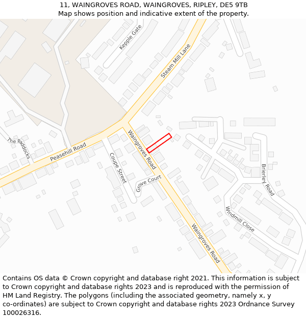 11, WAINGROVES ROAD, WAINGROVES, RIPLEY, DE5 9TB: Location map and indicative extent of plot