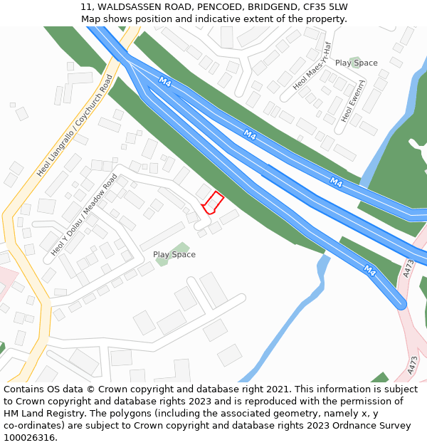 11, WALDSASSEN ROAD, PENCOED, BRIDGEND, CF35 5LW: Location map and indicative extent of plot