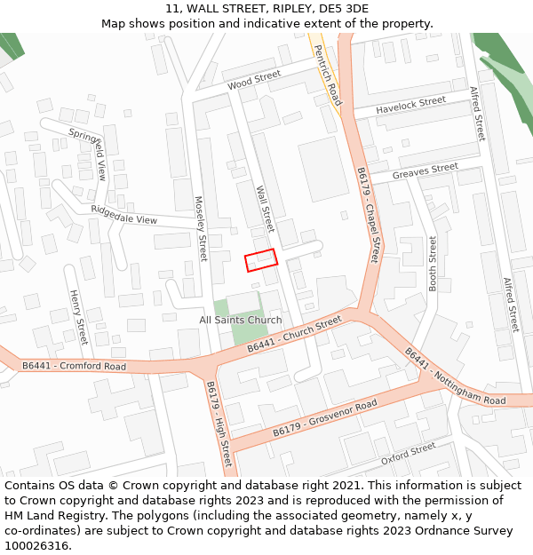 11, WALL STREET, RIPLEY, DE5 3DE: Location map and indicative extent of plot