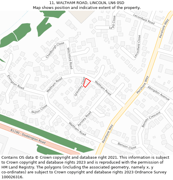 11, WALTHAM ROAD, LINCOLN, LN6 0SD: Location map and indicative extent of plot