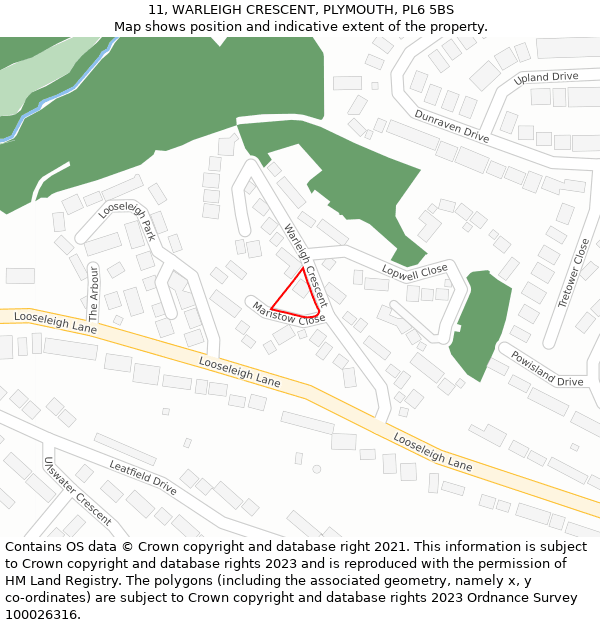 11, WARLEIGH CRESCENT, PLYMOUTH, PL6 5BS: Location map and indicative extent of plot
