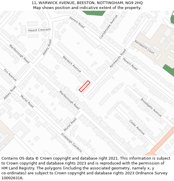 11, WARWICK AVENUE, BEESTON, NOTTINGHAM, NG9 2HQ: Location map and indicative extent of plot