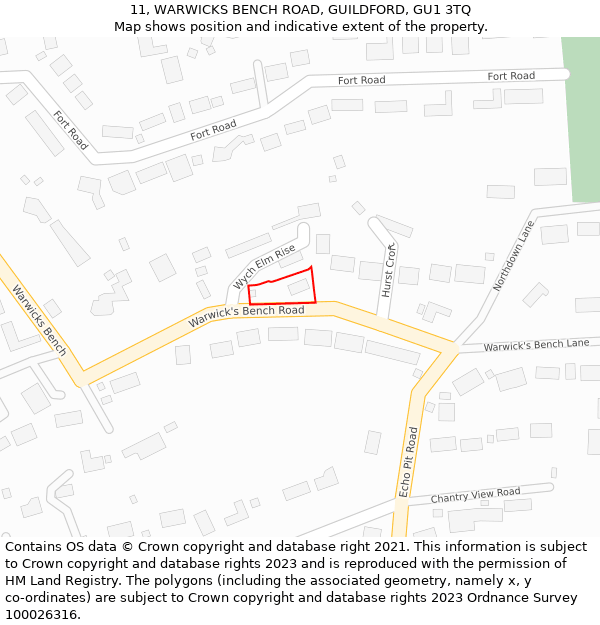 11, WARWICKS BENCH ROAD, GUILDFORD, GU1 3TQ: Location map and indicative extent of plot