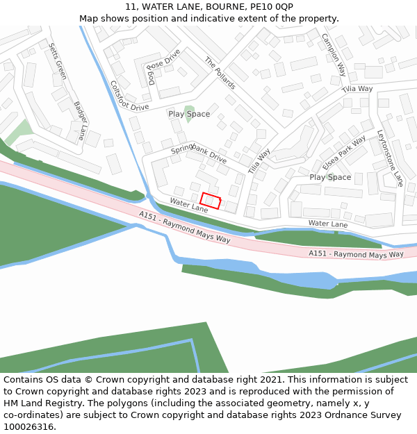 11, WATER LANE, BOURNE, PE10 0QP: Location map and indicative extent of plot