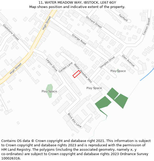 11, WATER MEADOW WAY, IBSTOCK, LE67 6GY: Location map and indicative extent of plot