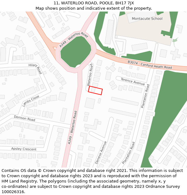 11, WATERLOO ROAD, POOLE, BH17 7JX: Location map and indicative extent of plot