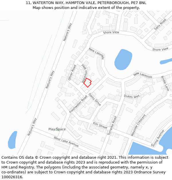 11, WATERTON WAY, HAMPTON VALE, PETERBOROUGH, PE7 8NL: Location map and indicative extent of plot