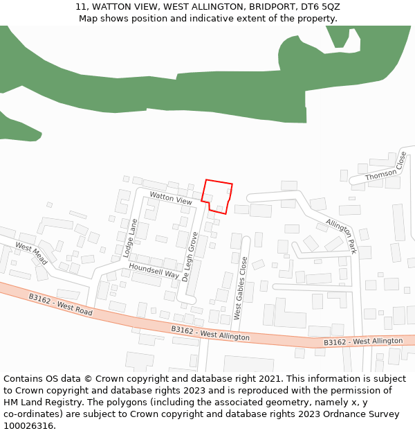 11, WATTON VIEW, WEST ALLINGTON, BRIDPORT, DT6 5QZ: Location map and indicative extent of plot