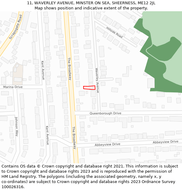 11, WAVERLEY AVENUE, MINSTER ON SEA, SHEERNESS, ME12 2JL: Location map and indicative extent of plot