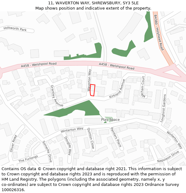 11, WAVERTON WAY, SHREWSBURY, SY3 5LE: Location map and indicative extent of plot