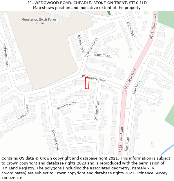 11, WEDGWOOD ROAD, CHEADLE, STOKE-ON-TRENT, ST10 1LD: Location map and indicative extent of plot