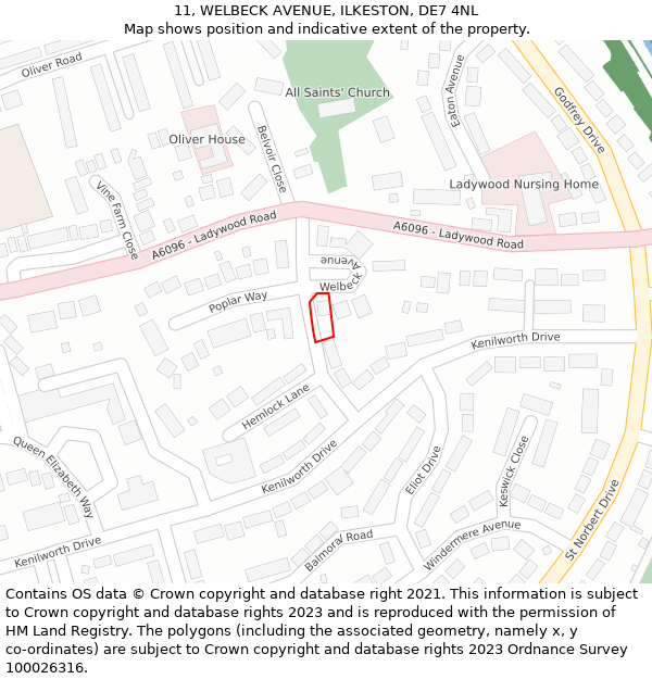 11, WELBECK AVENUE, ILKESTON, DE7 4NL: Location map and indicative extent of plot