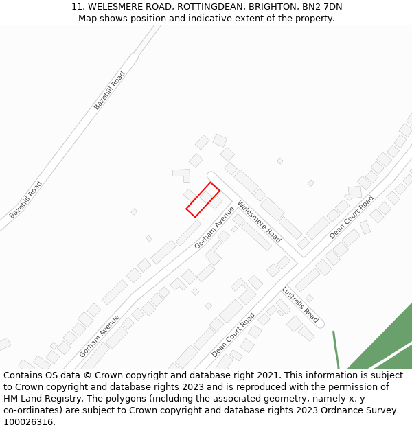 11, WELESMERE ROAD, ROTTINGDEAN, BRIGHTON, BN2 7DN: Location map and indicative extent of plot