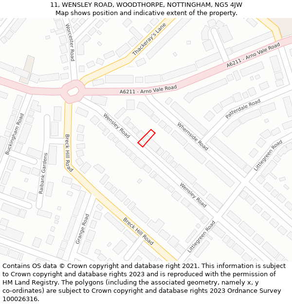 11, WENSLEY ROAD, WOODTHORPE, NOTTINGHAM, NG5 4JW: Location map and indicative extent of plot