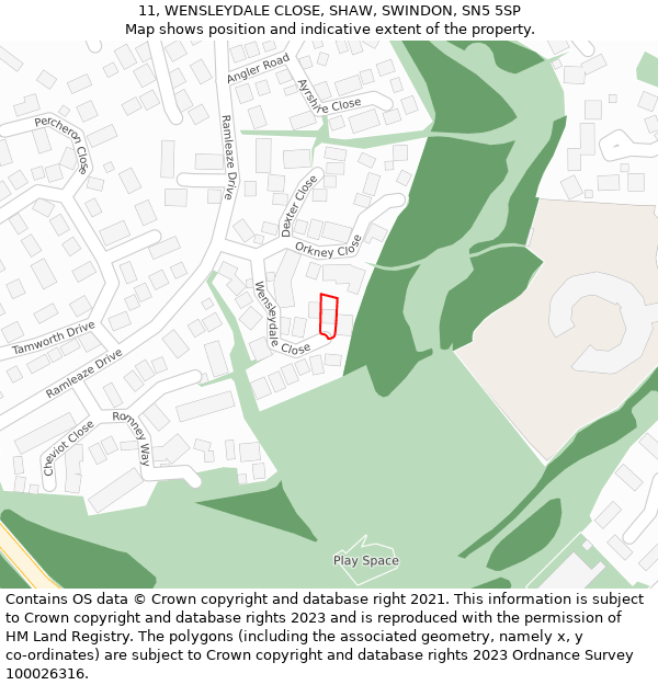 11, WENSLEYDALE CLOSE, SHAW, SWINDON, SN5 5SP: Location map and indicative extent of plot