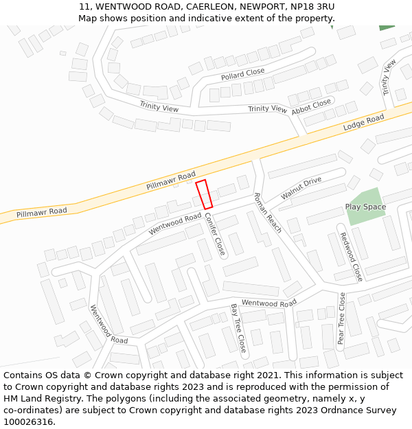 11, WENTWOOD ROAD, CAERLEON, NEWPORT, NP18 3RU: Location map and indicative extent of plot