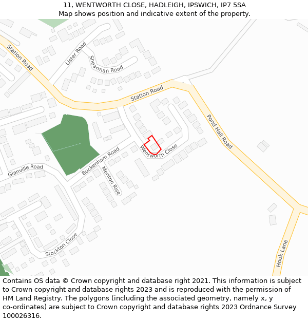 11, WENTWORTH CLOSE, HADLEIGH, IPSWICH, IP7 5SA: Location map and indicative extent of plot