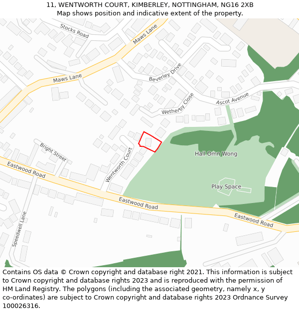 11, WENTWORTH COURT, KIMBERLEY, NOTTINGHAM, NG16 2XB: Location map and indicative extent of plot