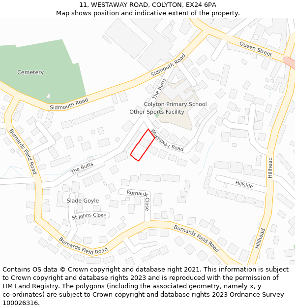 11, WESTAWAY ROAD, COLYTON, EX24 6PA: Location map and indicative extent of plot