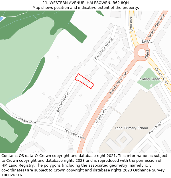 11, WESTERN AVENUE, HALESOWEN, B62 8QH: Location map and indicative extent of plot