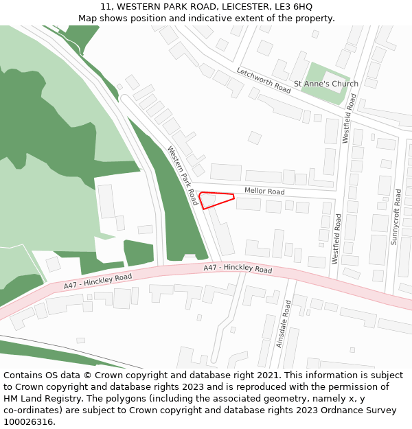 11, WESTERN PARK ROAD, LEICESTER, LE3 6HQ: Location map and indicative extent of plot