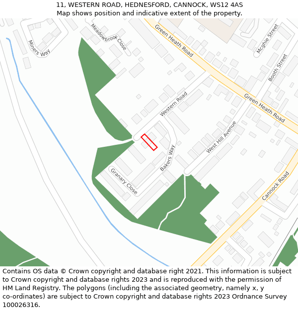 11, WESTERN ROAD, HEDNESFORD, CANNOCK, WS12 4AS: Location map and indicative extent of plot