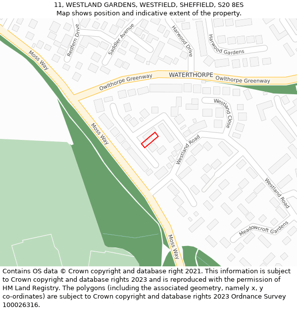 11, WESTLAND GARDENS, WESTFIELD, SHEFFIELD, S20 8ES: Location map and indicative extent of plot