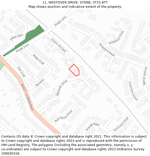 11, WESTOVER DRIVE, STONE, ST15 8TT: Location map and indicative extent of plot