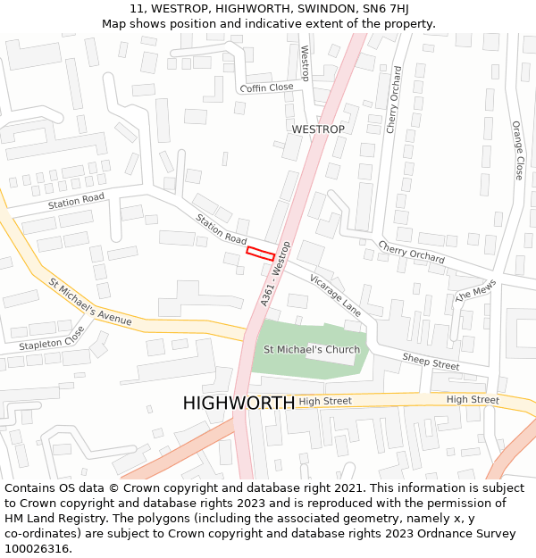 11, WESTROP, HIGHWORTH, SWINDON, SN6 7HJ: Location map and indicative extent of plot