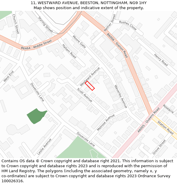 11, WESTWARD AVENUE, BEESTON, NOTTINGHAM, NG9 1HY: Location map and indicative extent of plot