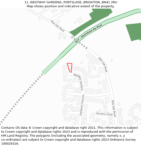 11, WESTWAY GARDENS, PORTSLADE, BRIGHTON, BN41 2RU: Location map and indicative extent of plot