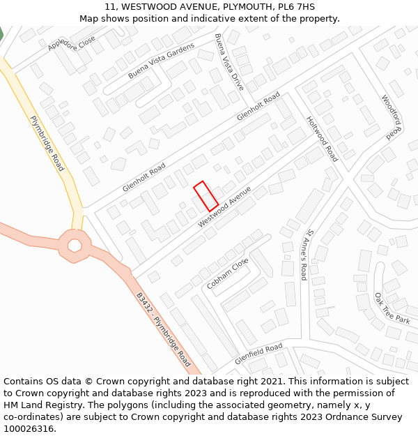 11, WESTWOOD AVENUE, PLYMOUTH, PL6 7HS: Location map and indicative extent of plot