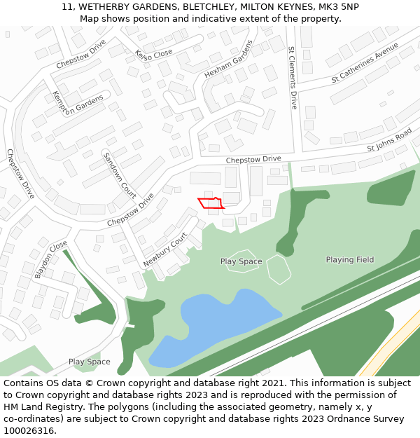 11, WETHERBY GARDENS, BLETCHLEY, MILTON KEYNES, MK3 5NP: Location map and indicative extent of plot