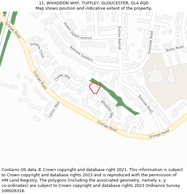 11, WHADDON WAY, TUFFLEY, GLOUCESTER, GL4 0QD: Location map and indicative extent of plot