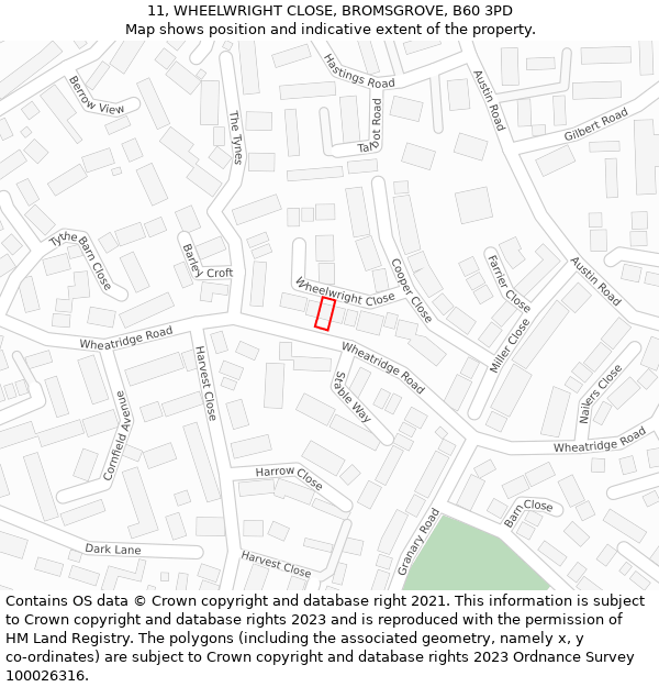 11, WHEELWRIGHT CLOSE, BROMSGROVE, B60 3PD: Location map and indicative extent of plot