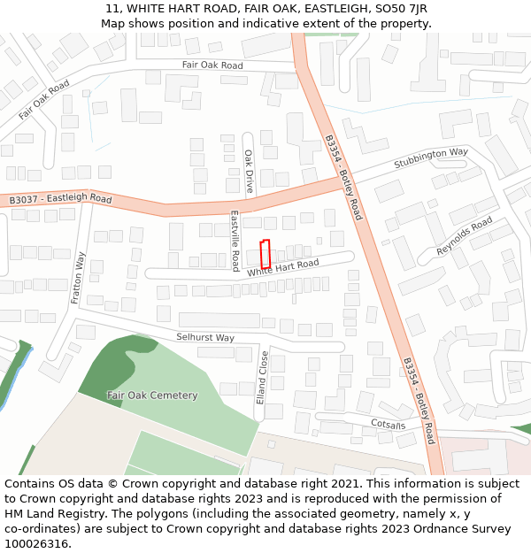 11, WHITE HART ROAD, FAIR OAK, EASTLEIGH, SO50 7JR: Location map and indicative extent of plot