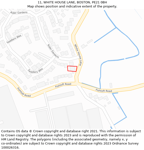 11, WHITE HOUSE LANE, BOSTON, PE21 0BH: Location map and indicative extent of plot