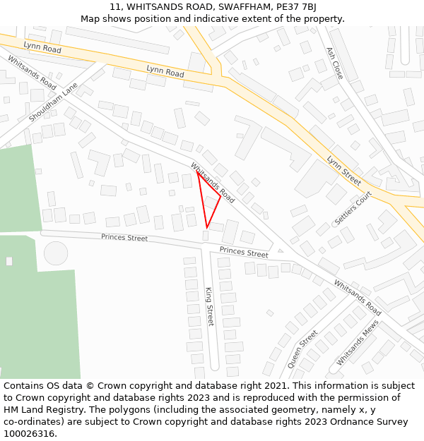 11, WHITSANDS ROAD, SWAFFHAM, PE37 7BJ: Location map and indicative extent of plot