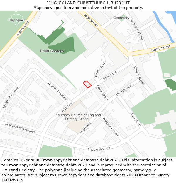 11, WICK LANE, CHRISTCHURCH, BH23 1HT: Location map and indicative extent of plot