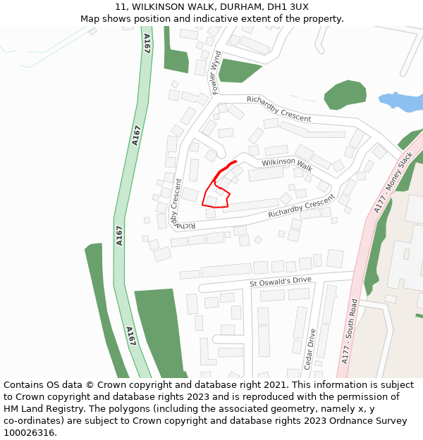 11, WILKINSON WALK, DURHAM, DH1 3UX: Location map and indicative extent of plot