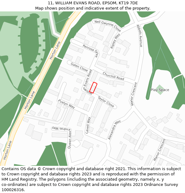 11, WILLIAM EVANS ROAD, EPSOM, KT19 7DE: Location map and indicative extent of plot