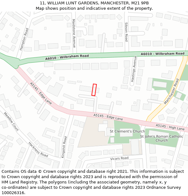 11, WILLIAM LUNT GARDENS, MANCHESTER, M21 9PB: Location map and indicative extent of plot