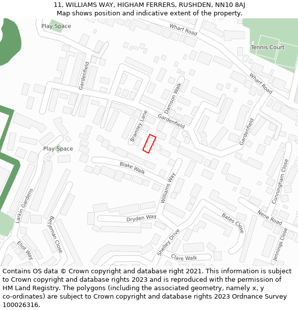 11, WILLIAMS WAY, HIGHAM FERRERS, RUSHDEN, NN10 8AJ: Location map and indicative extent of plot