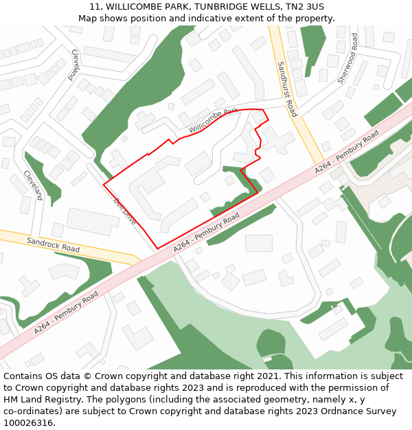 11, WILLICOMBE PARK, TUNBRIDGE WELLS, TN2 3US: Location map and indicative extent of plot