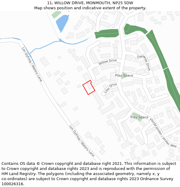 11, WILLOW DRIVE, MONMOUTH, NP25 5DW: Location map and indicative extent of plot