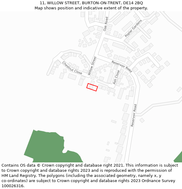 11, WILLOW STREET, BURTON-ON-TRENT, DE14 2BQ: Location map and indicative extent of plot