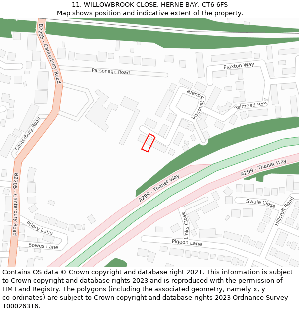 11, WILLOWBROOK CLOSE, HERNE BAY, CT6 6FS: Location map and indicative extent of plot