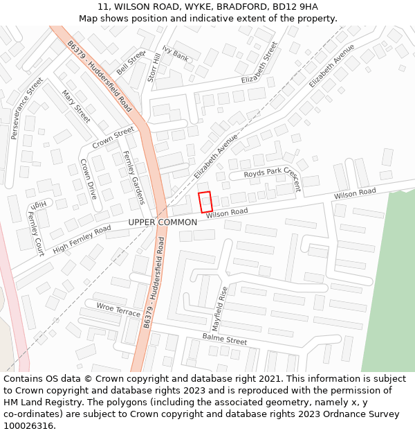 11, WILSON ROAD, WYKE, BRADFORD, BD12 9HA: Location map and indicative extent of plot